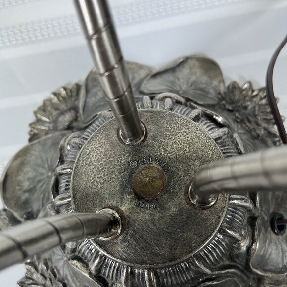 Vintage L&L WMC Brass Lily Lamp Gooseneck 3 Stem Pink Frosted Glass Art Nouveau - Picture 5 of 13